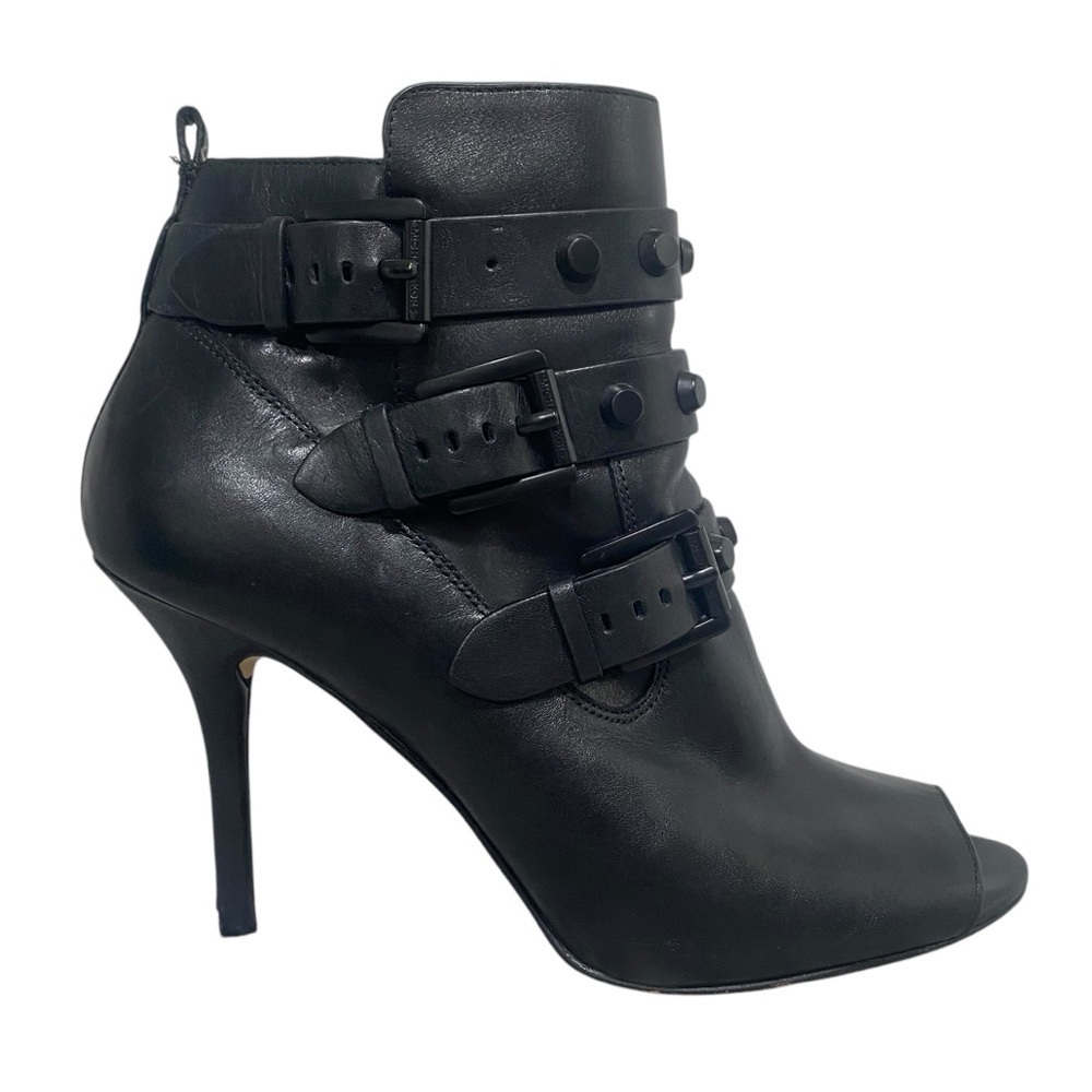 Michael Kors Bryn Open-Toe Studded Ankle Bootie In Black Size 8